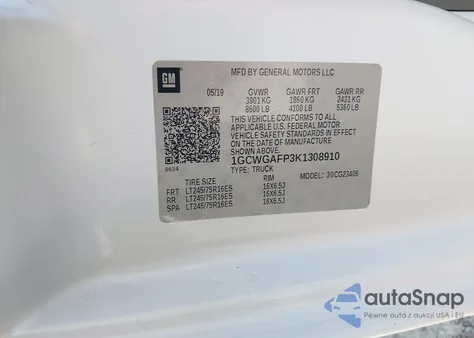 2019 Chevrolet Express 2500 Work Van from USA, damaged, VIN 1GCWGAFP3K1308910